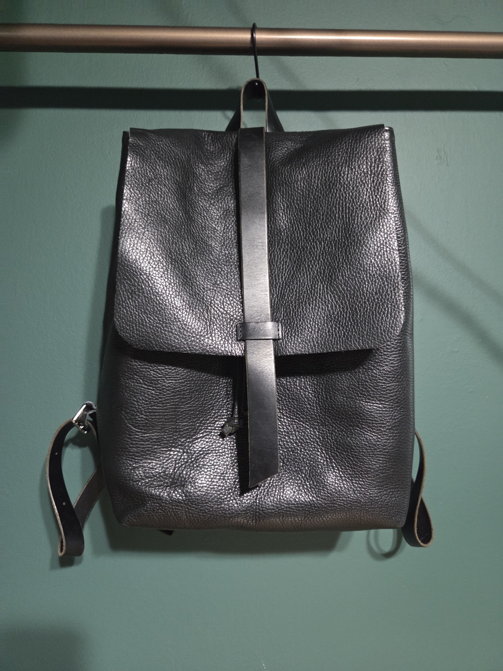 Black Pebbled Leather Backpack - Minimalist Everyday Bag